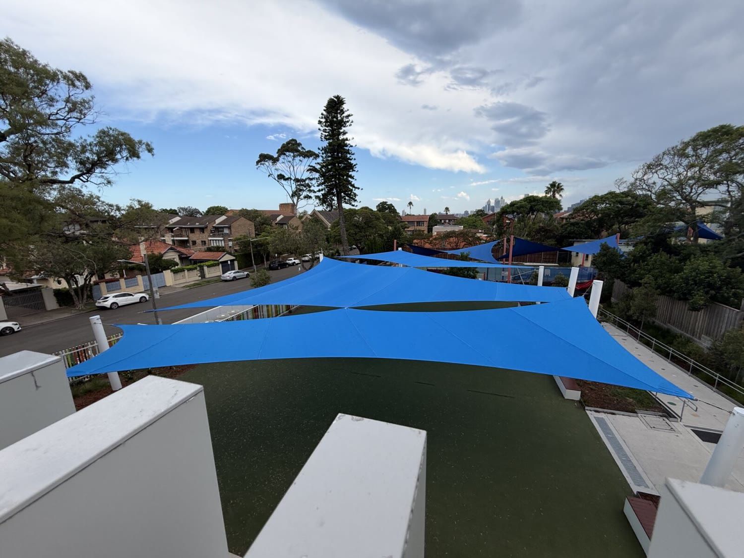 Overlapping sails, childcare deck